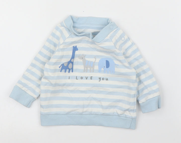 Mothercare Boys Blue Striped Pullover Jumper Size 0-3 Months