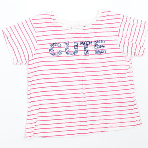 Primark Girls White Striped  Basic T-Shirt Size 7-8 Years