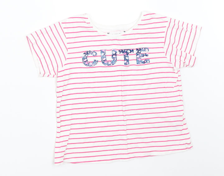 Primark Girls White Striped  Basic T-Shirt Size 7-8 Years