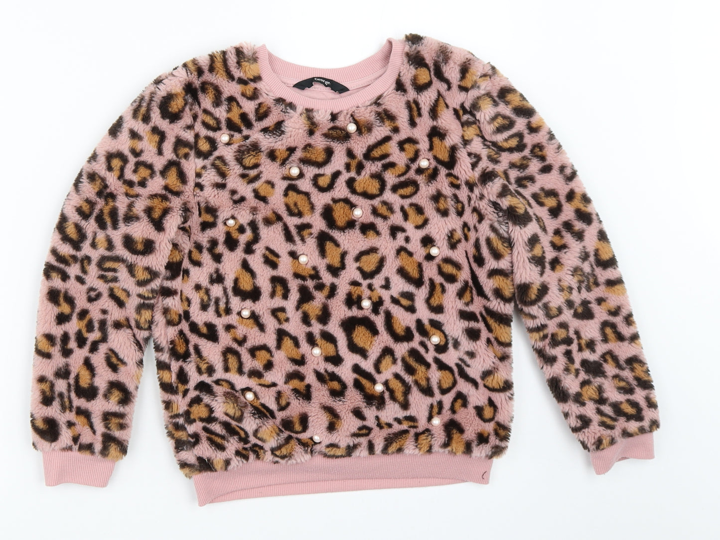 George Girls Pink Animal Print  Pullover Sweatshirt Size 7-8 Years