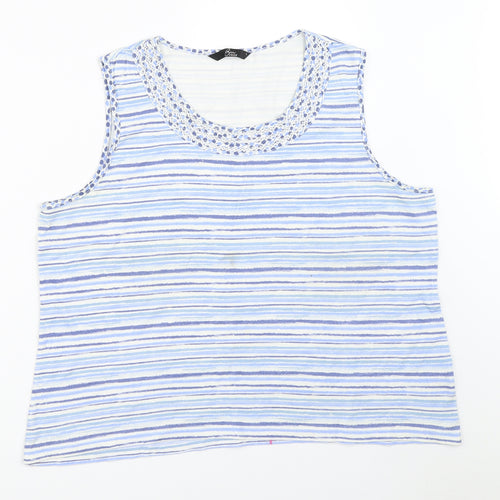 BM Womens Blue Striped  Basic Tank Size L