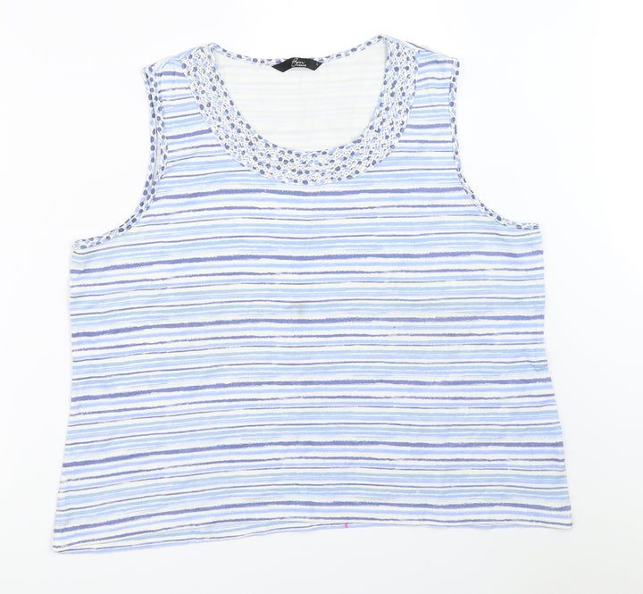 BM Womens Blue Striped  Basic Tank Size L