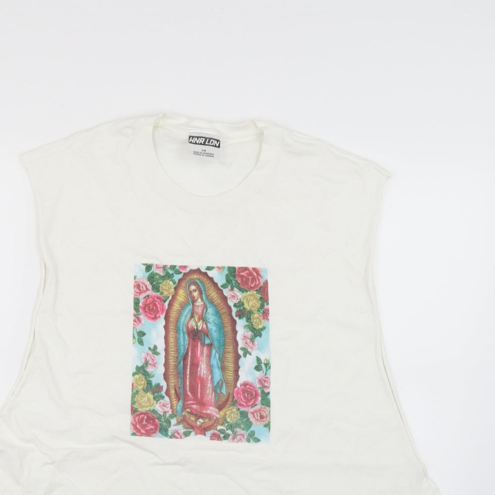 hnr lon Mens White Geometric   T-Shirt Size S