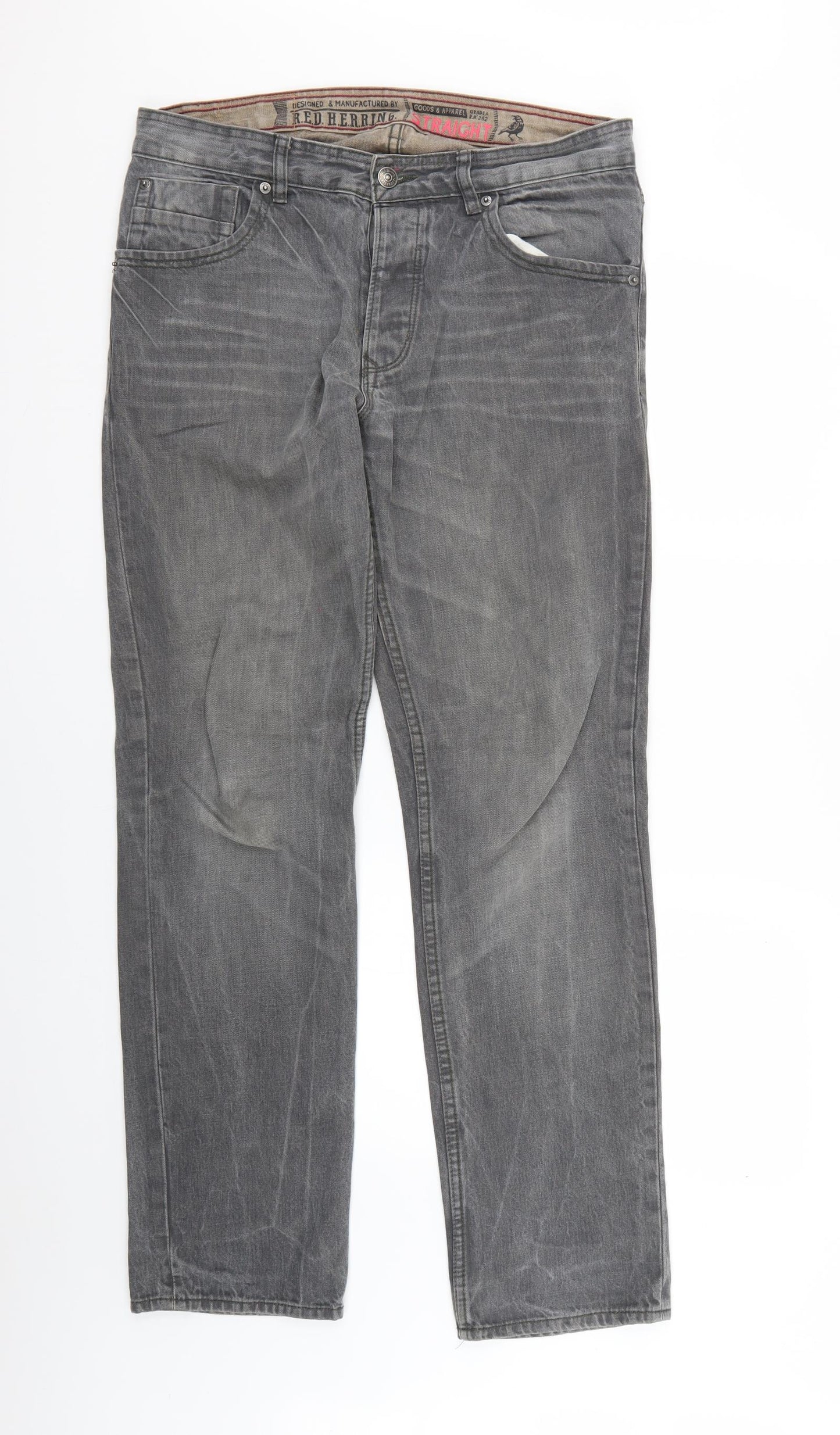 Red Herring Mens Grey   Straight Jeans Size 34 L29 in