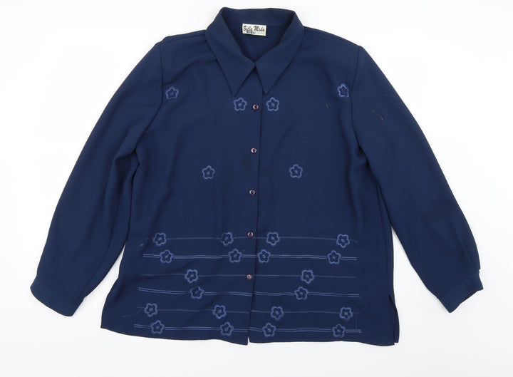 bella moda Womens Blue Floral  Basic Button-Up Size 20