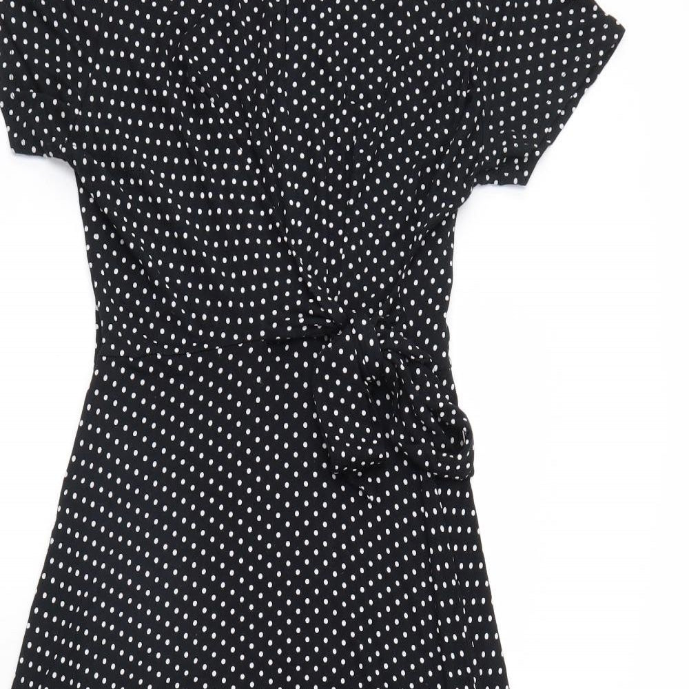 Oasis Womens Black Polka Dot  Fit & Flare  Size M