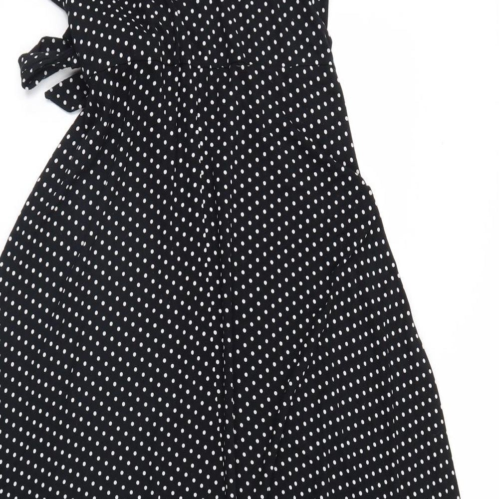 Oasis Womens Black Polka Dot  Fit & Flare  Size M