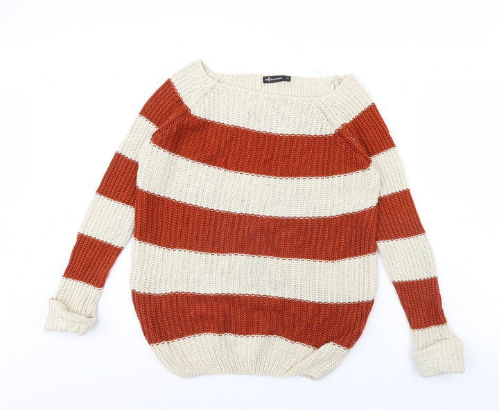 Internacionale Womens Beige Striped Pullover Jumper Size 10