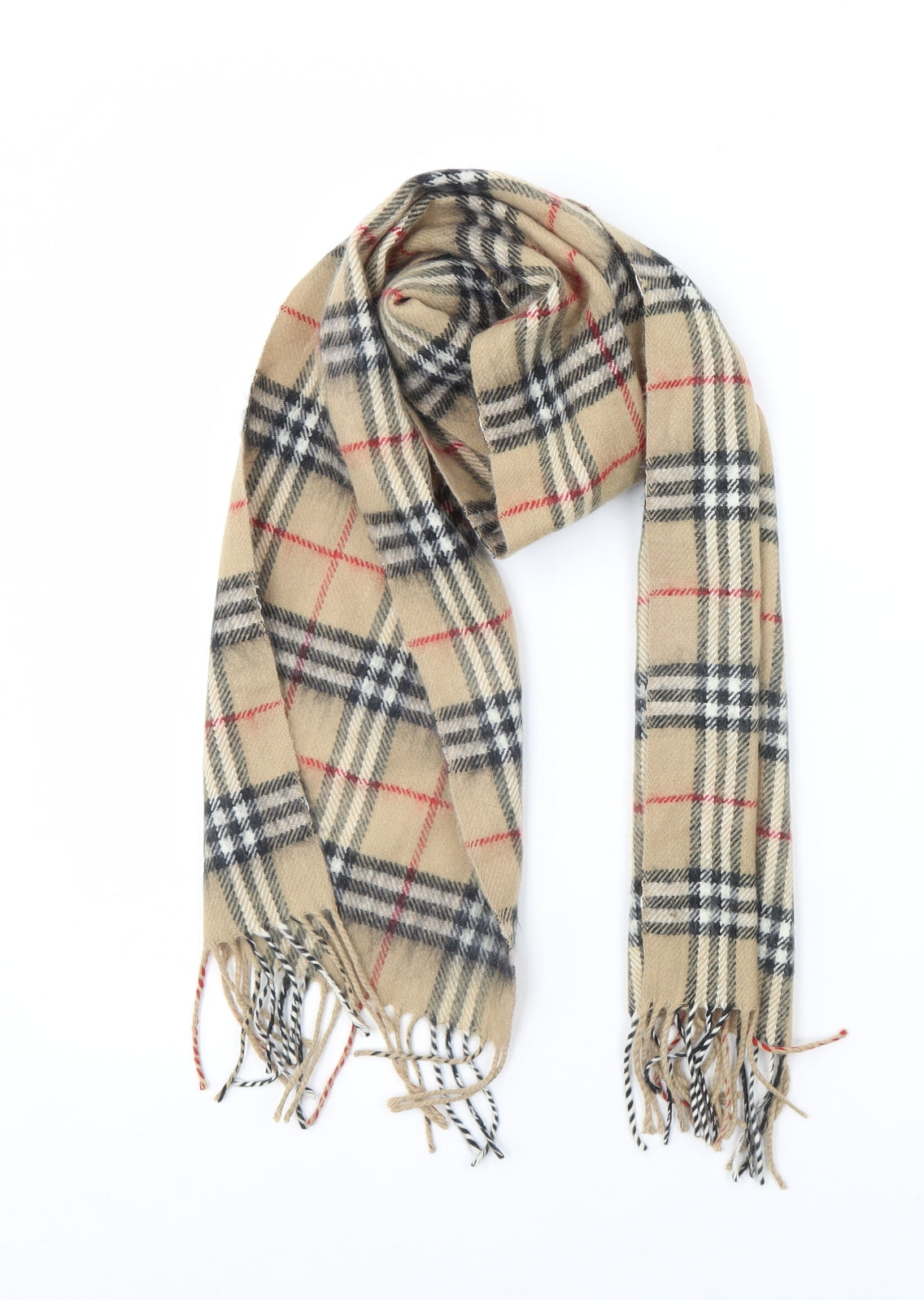 Preworn Mens Beige Plaid  Scarf  One Size