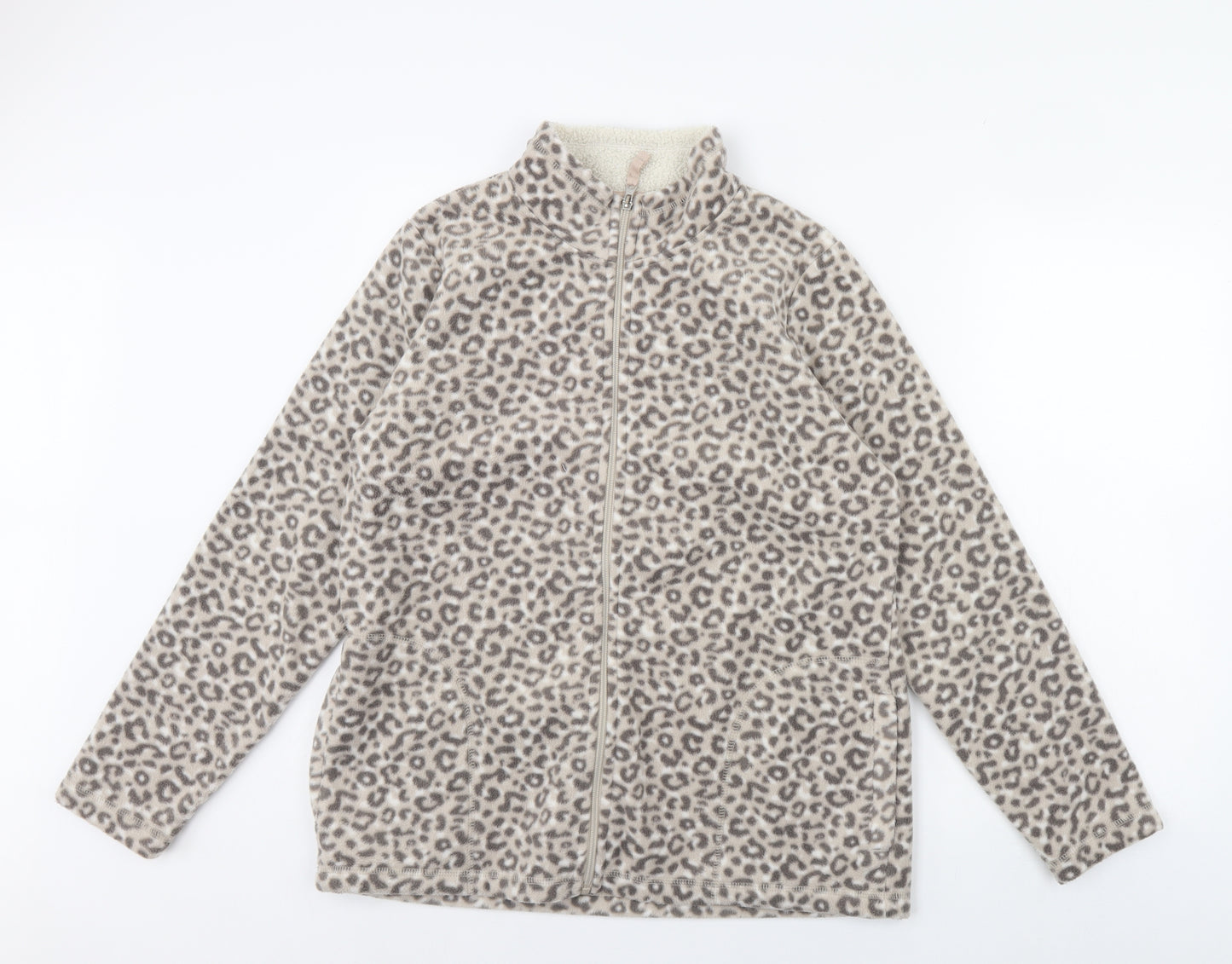 TU Womens Beige Animal Print Fleece Jacket  Size 16