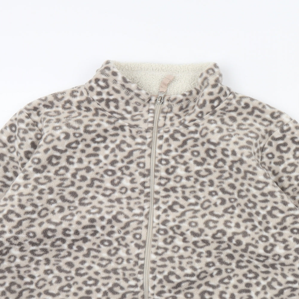TU Womens Beige Animal Print Fleece Jacket  Size 16