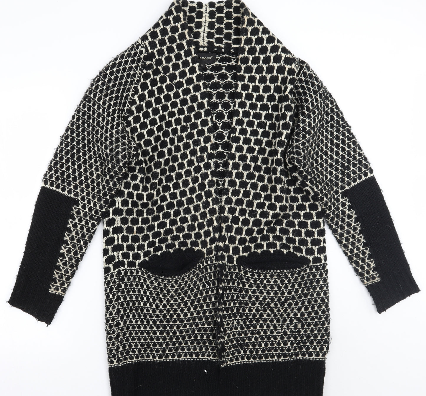 Paramour Womens Black Geometric  Cardigan Jumper Size M
