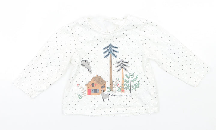 Marks and Spencer Girls White Polka Dot Basic T-Shirt Size 12 Months