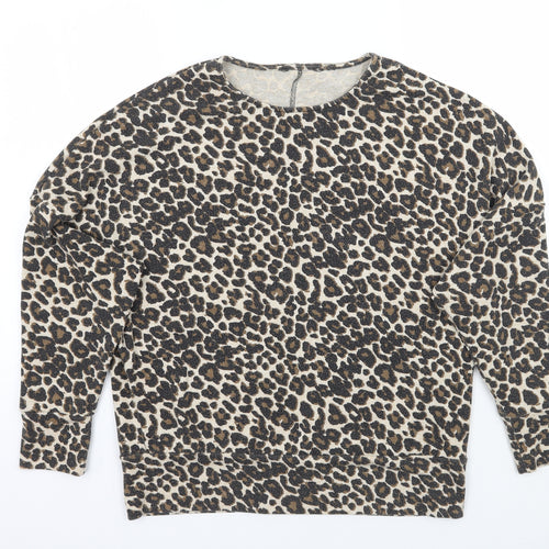 Dorothyt Womens Beige Animal Print  Pullover Jumper Size 14
