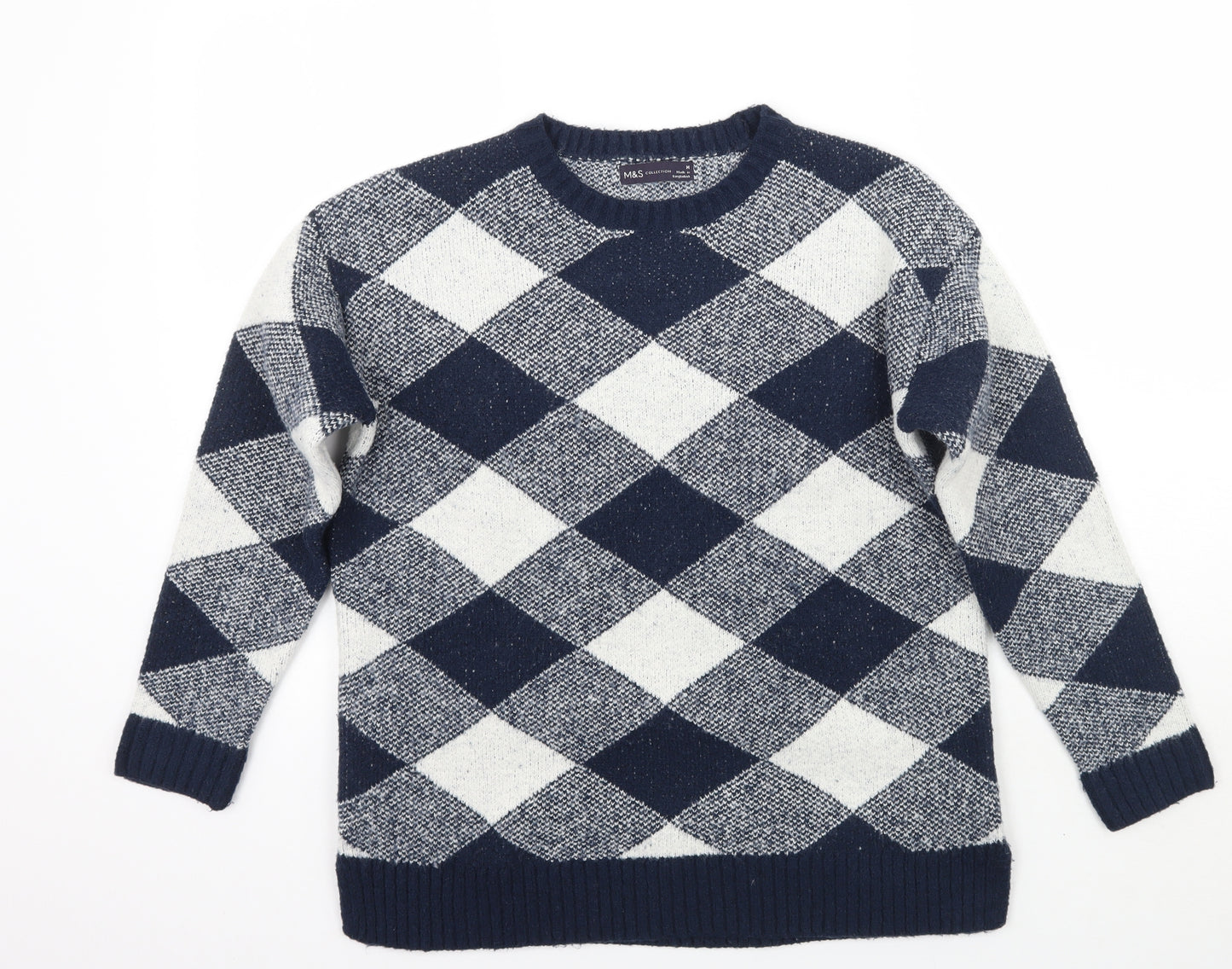 Marks and Spencer Womens Blue Check  Pullover Jumper Size M