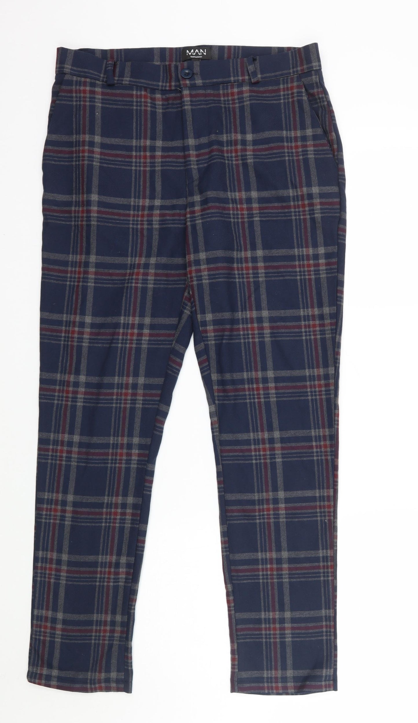Boohoo Mens Blue Check  Trousers  Size 32 L30 in