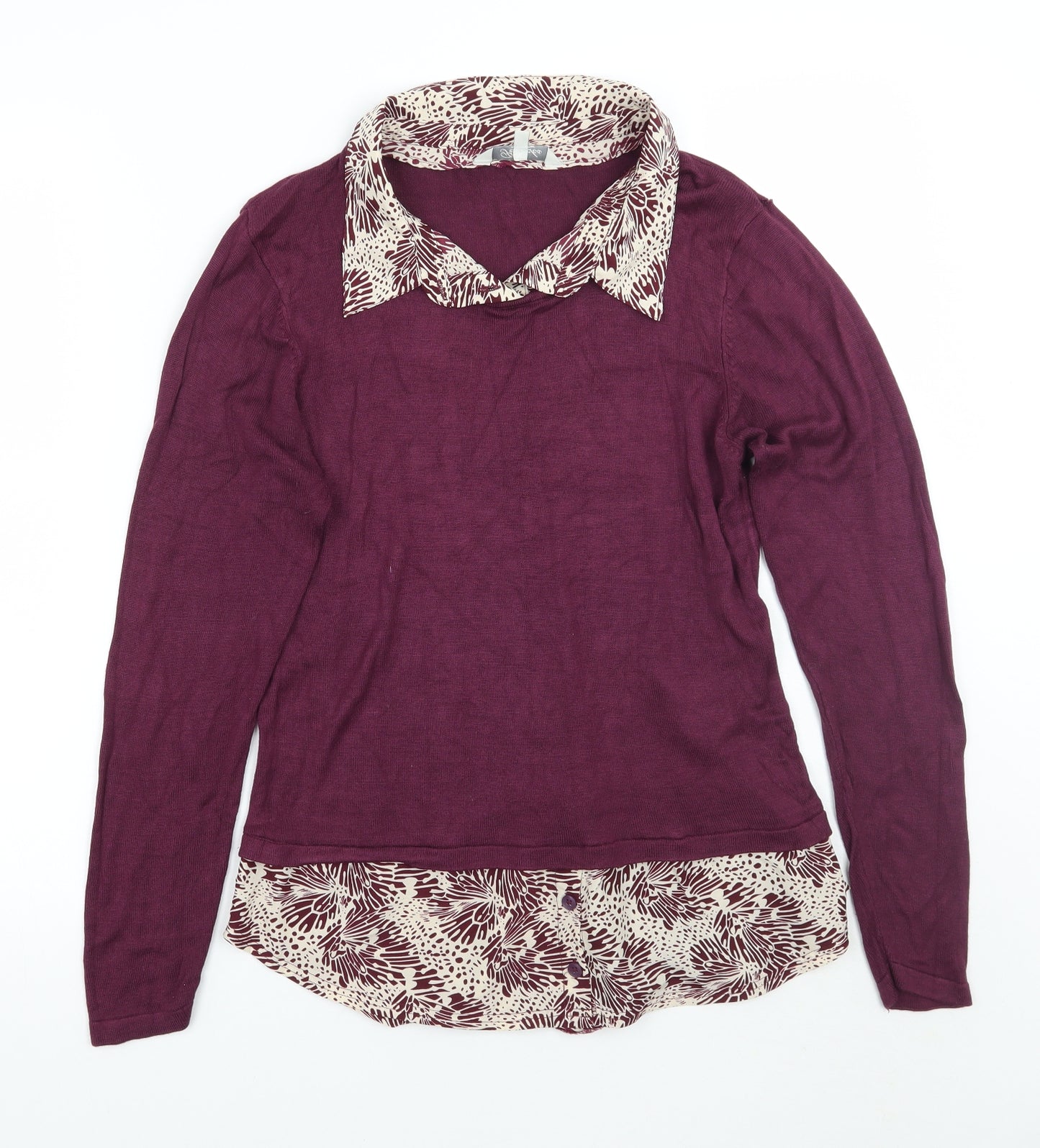Peacocks Womens Purple Floral  Pullover Jumper Size 14