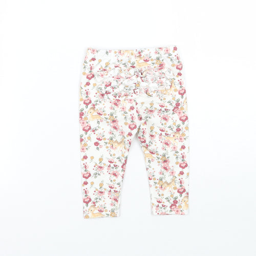 TU Girls Beige Floral  Sweatpants Trousers Size 6-9 Months