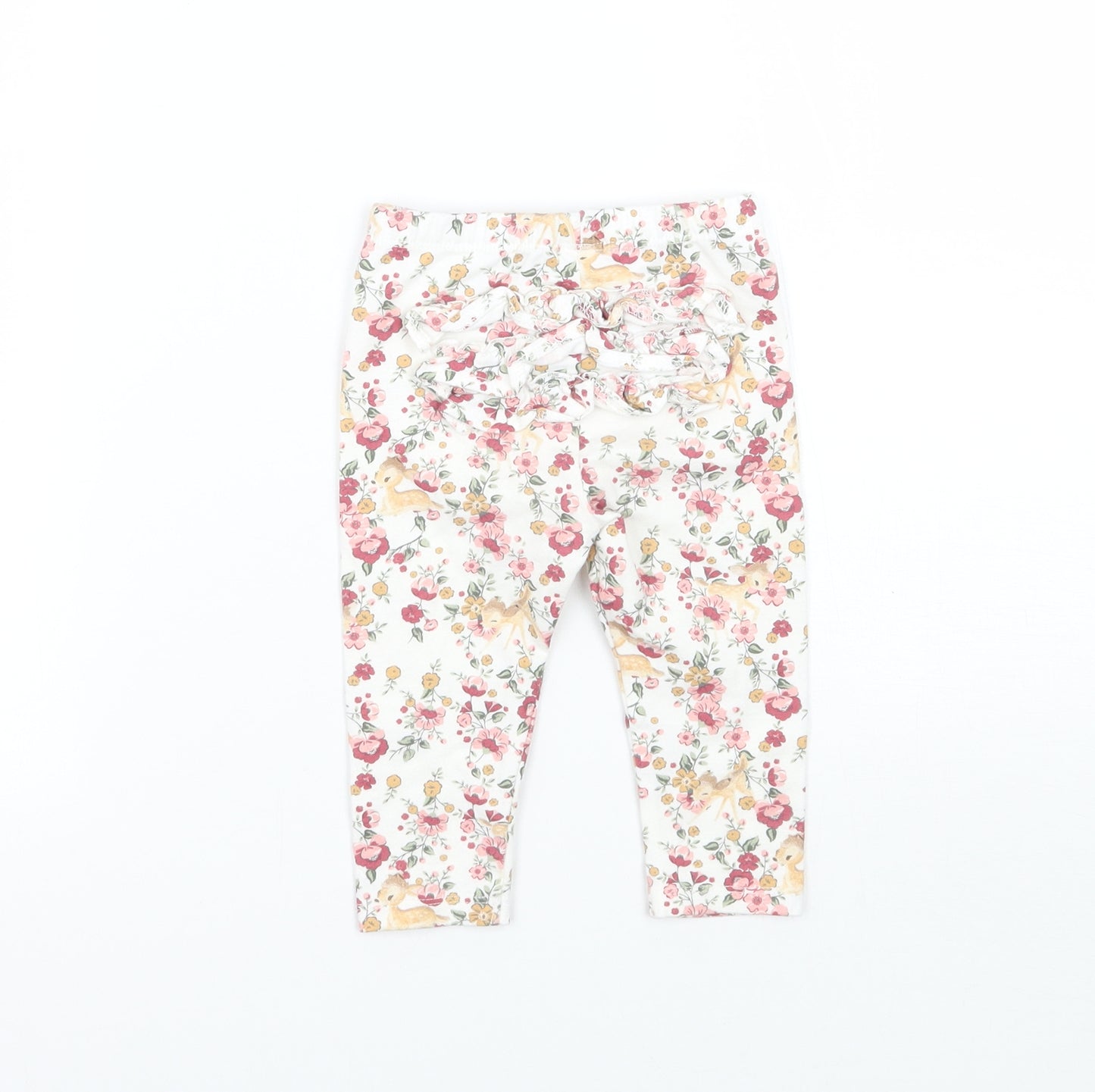 TU Girls Beige Floral  Sweatpants Trousers Size 6-9 Months
