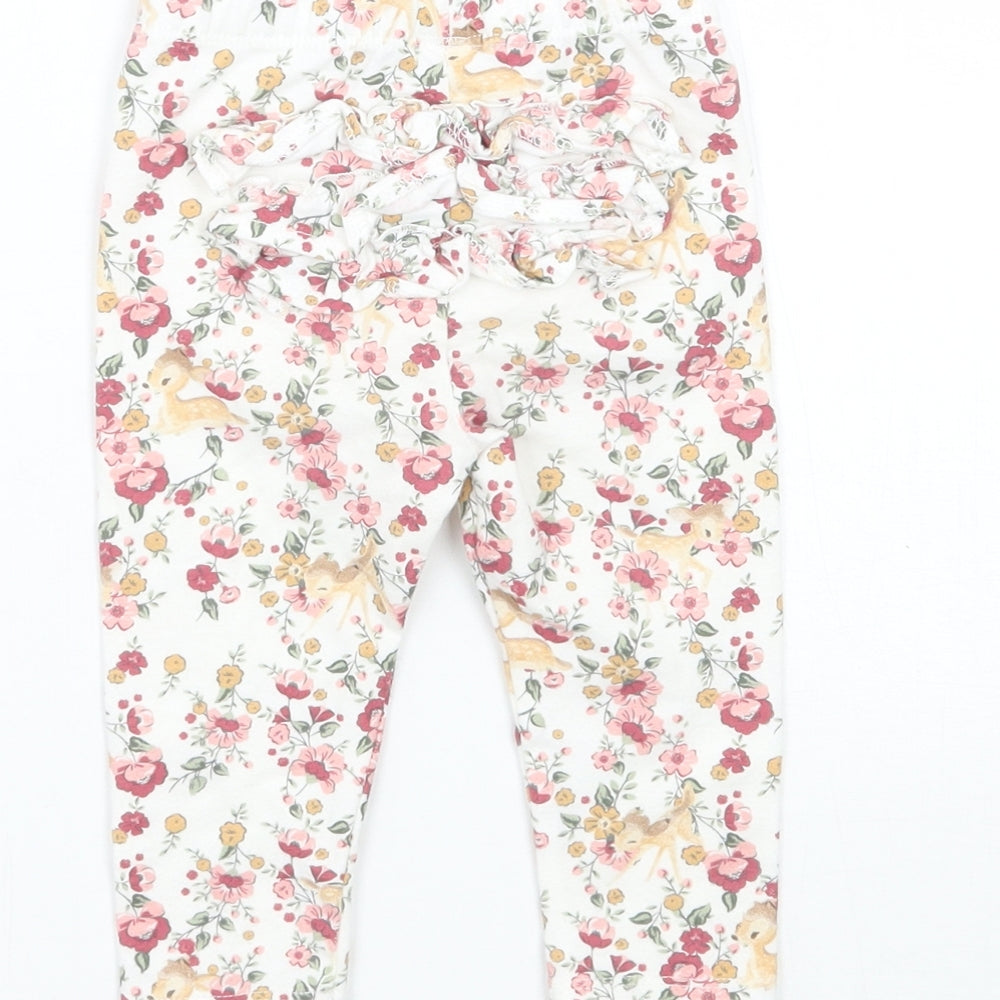 TU Girls Beige Floral  Sweatpants Trousers Size 6-9 Months