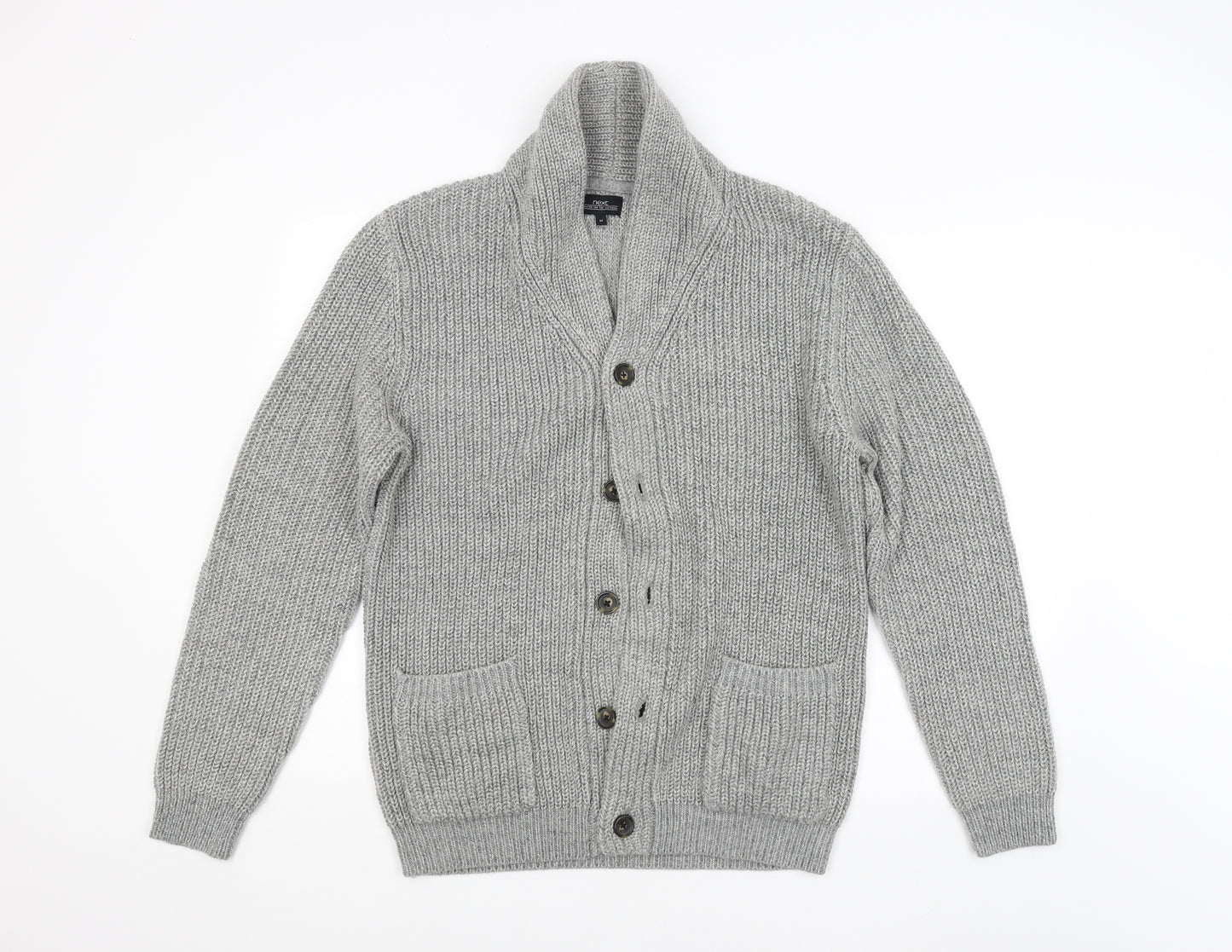 NEXT Mens Grey Striped  Cardigan Jumper Size M
