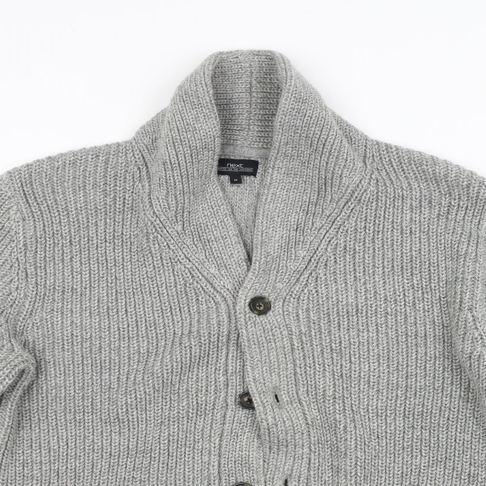 NEXT Mens Grey Striped  Cardigan Jumper Size M