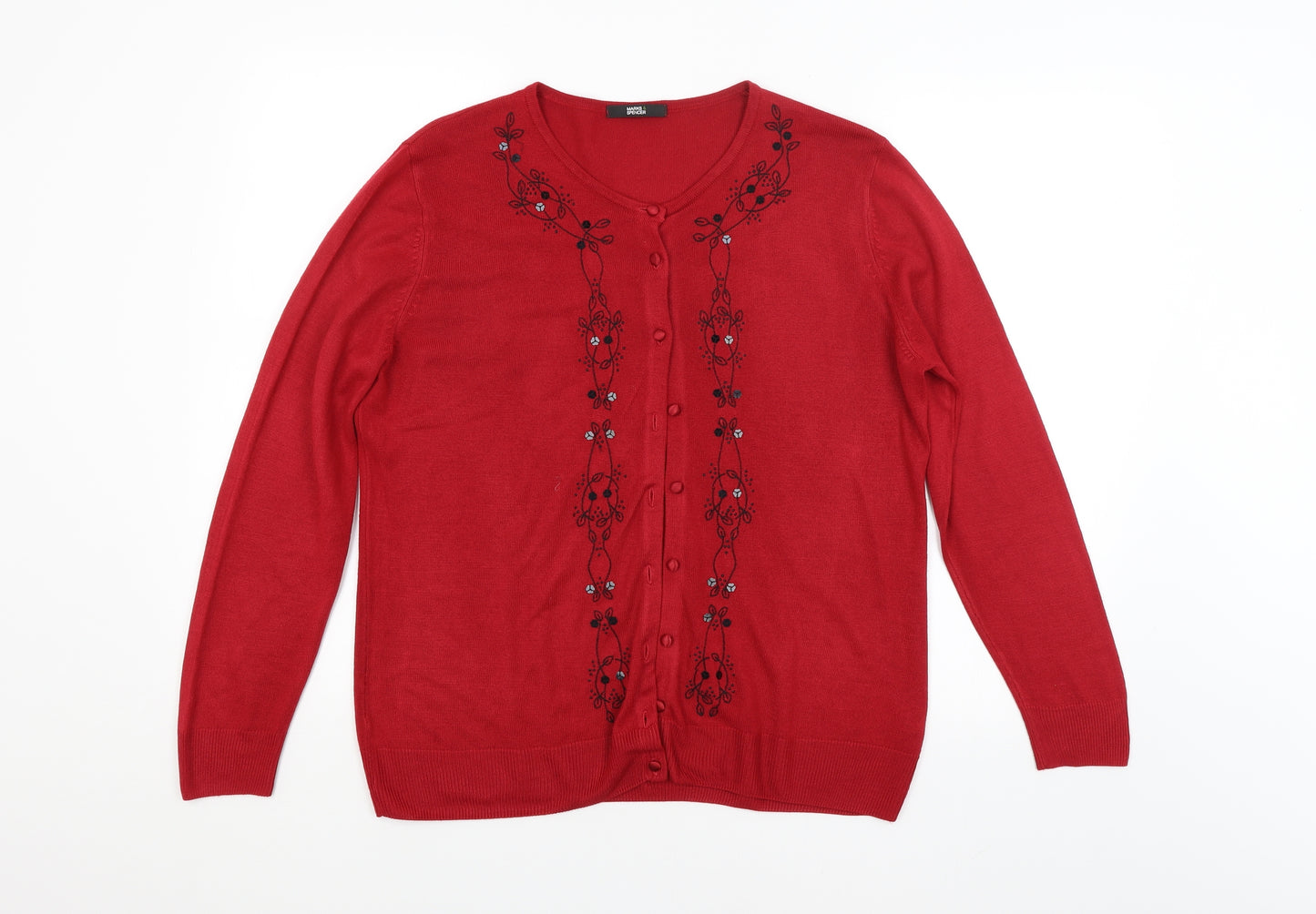 M&S Womens Red   Cardigan Jumper Size 16