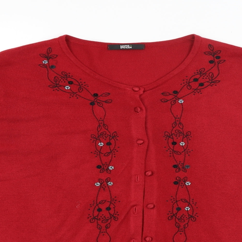 M&S Womens Red   Cardigan Jumper Size 16