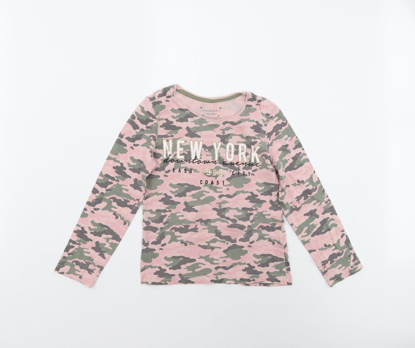 Primark Girls Pink Camouflage  Pullover T-Shirt Size 7-8 Years
