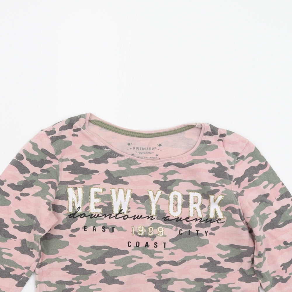 Primark Girls Pink Camouflage  Pullover T-Shirt Size 7-8 Years
