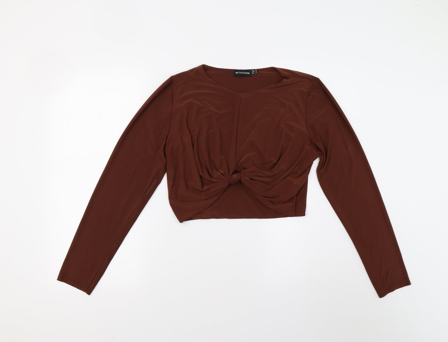 Pretty Little Thing Womens Brown   Cropped Blouse Size 16