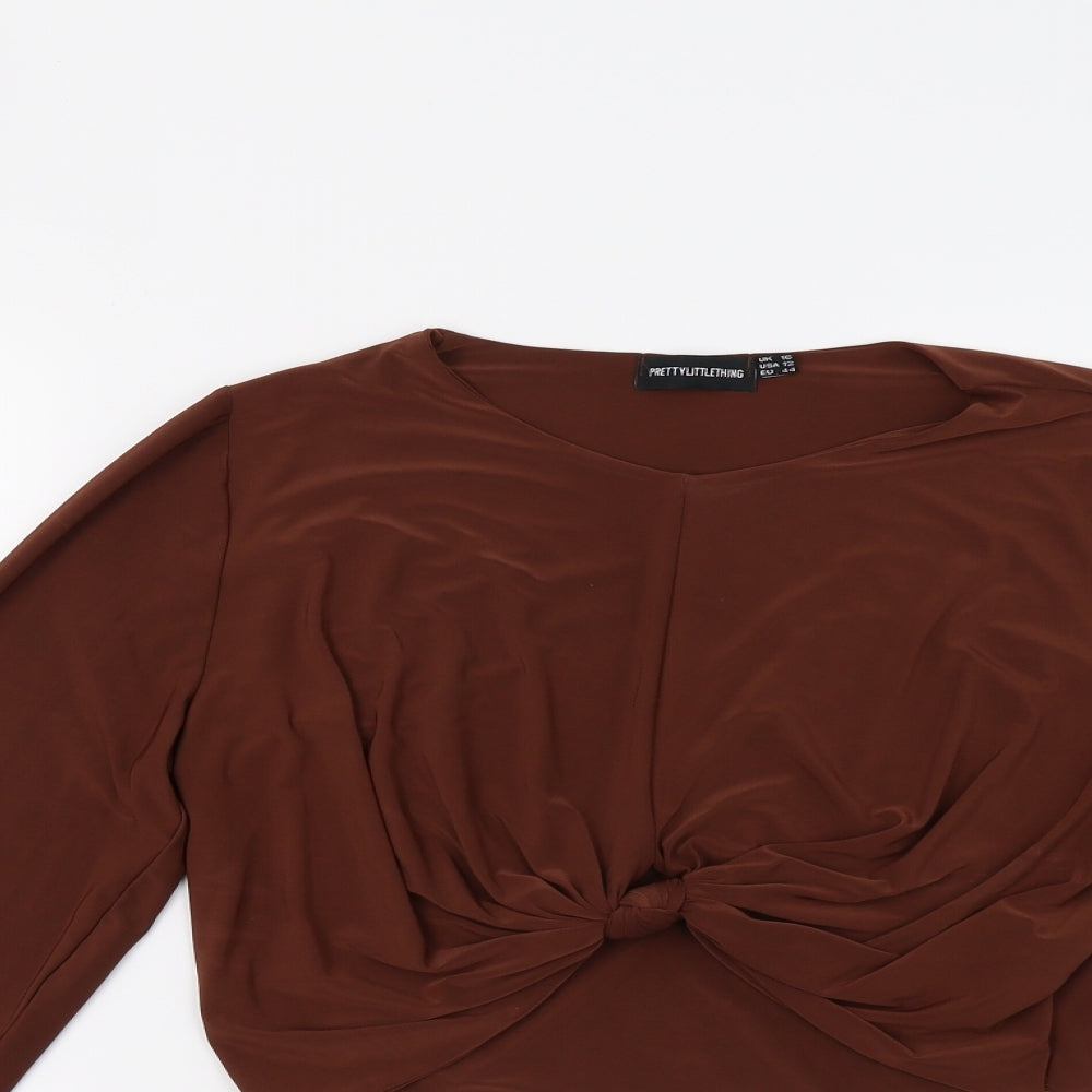 Pretty Little Thing Womens Brown   Cropped Blouse Size 16