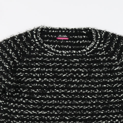 Arista Womens Black Striped Knit Pullover Jumper Size 16