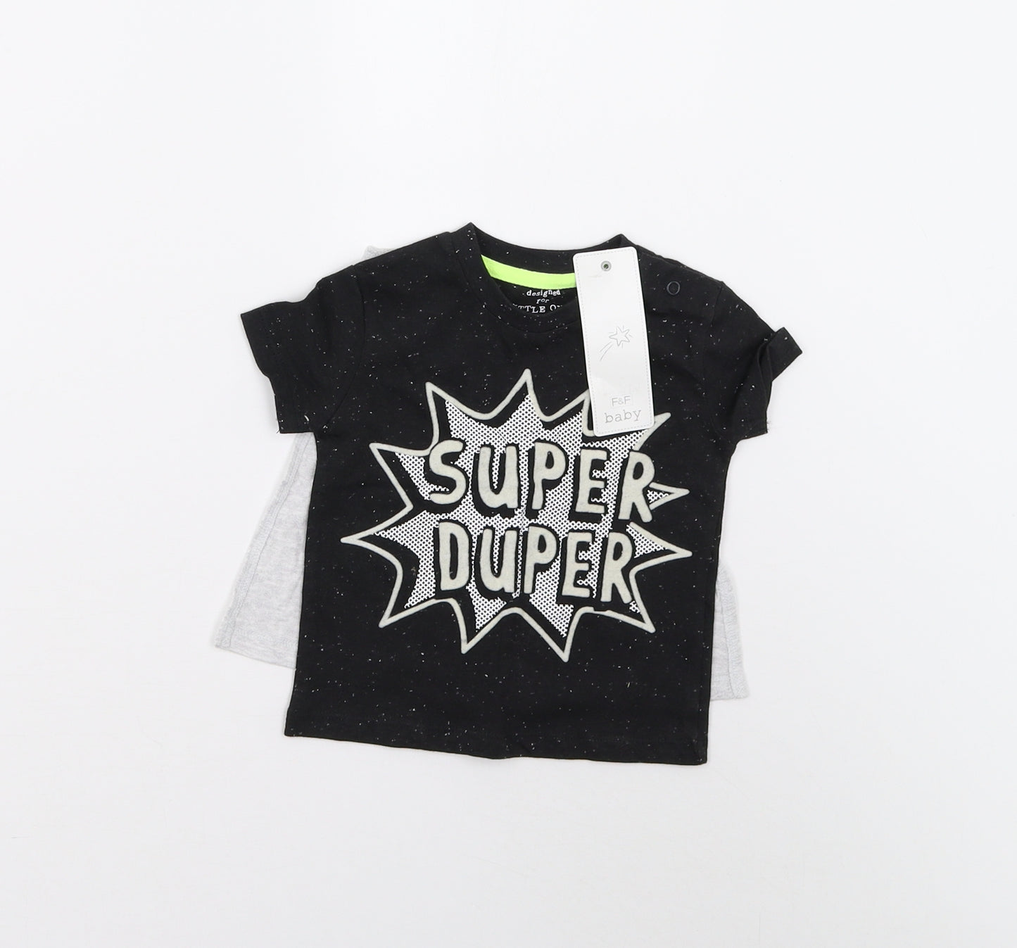 F&F Baby Black   Basic T-Shirt Size 9-12 Months  - Super Duper with Detachable Cape