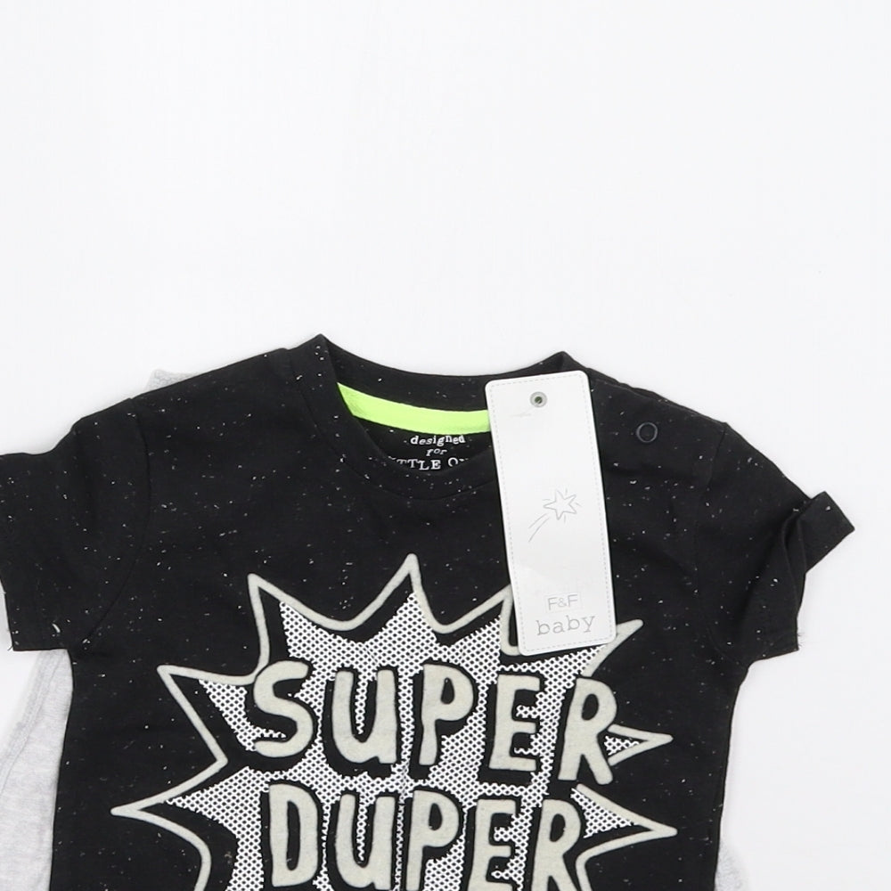 F&F Baby Black   Basic T-Shirt Size 9-12 Months  - Super Duper with Detachable Cape