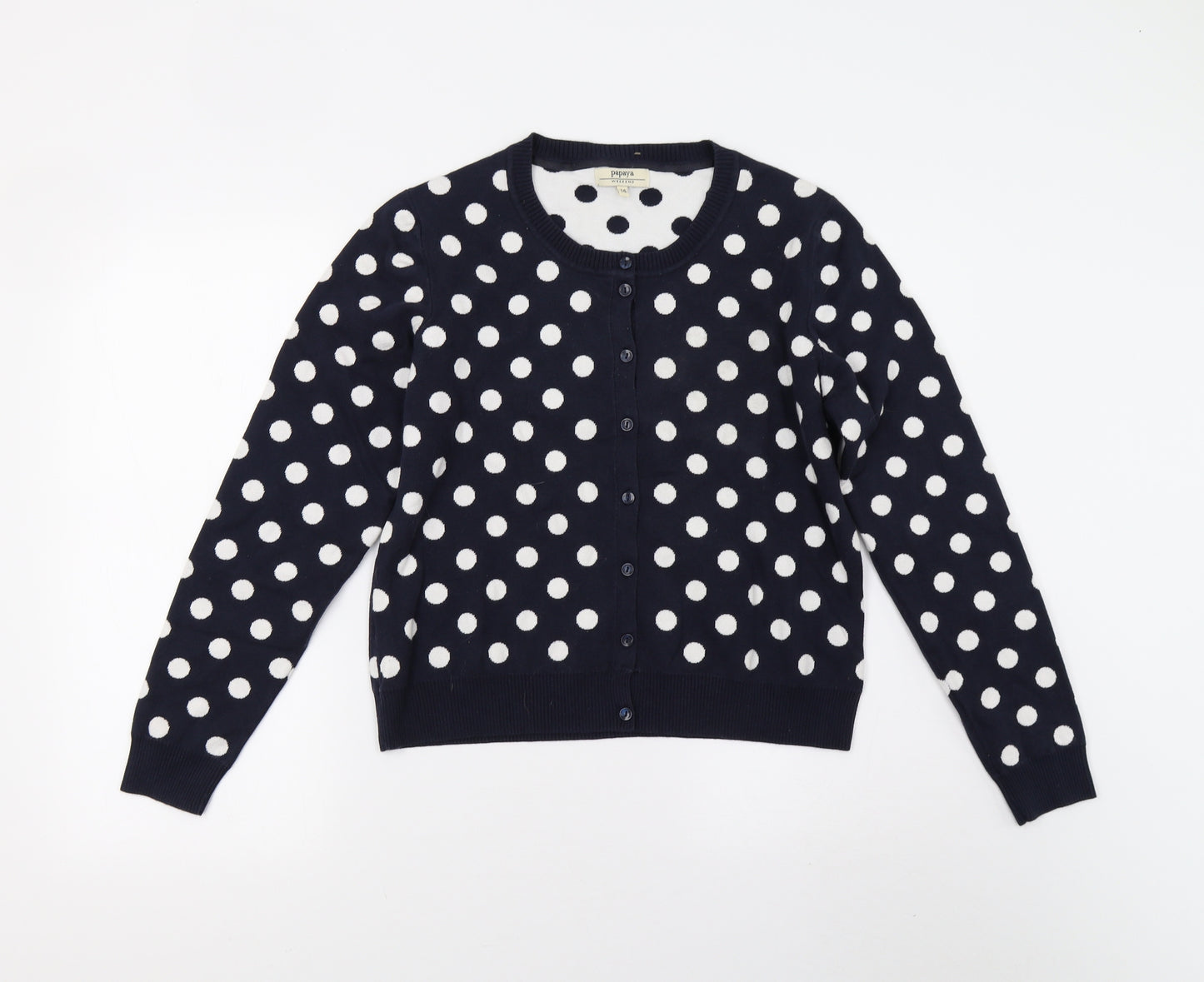 Matalan Womens Blue Polka Dot Knit Cardigan Jumper Size 14