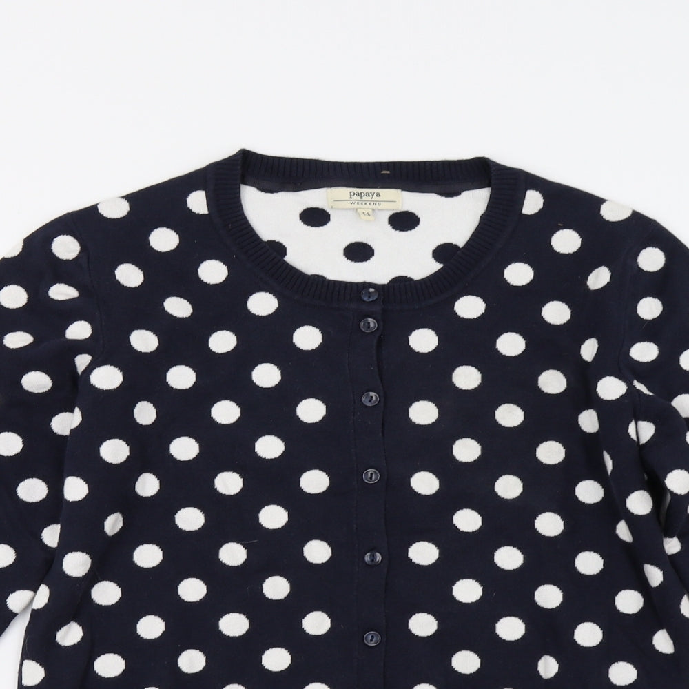 Matalan Womens Blue Polka Dot Knit Cardigan Jumper Size 14