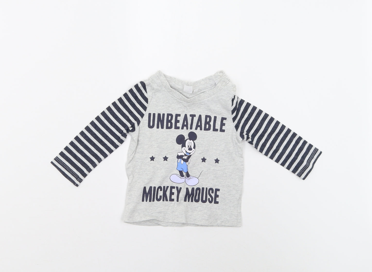 Disney Baby Grey Striped  Basic T-Shirt Size 9-12 Months  - Disney Mickey Mouse