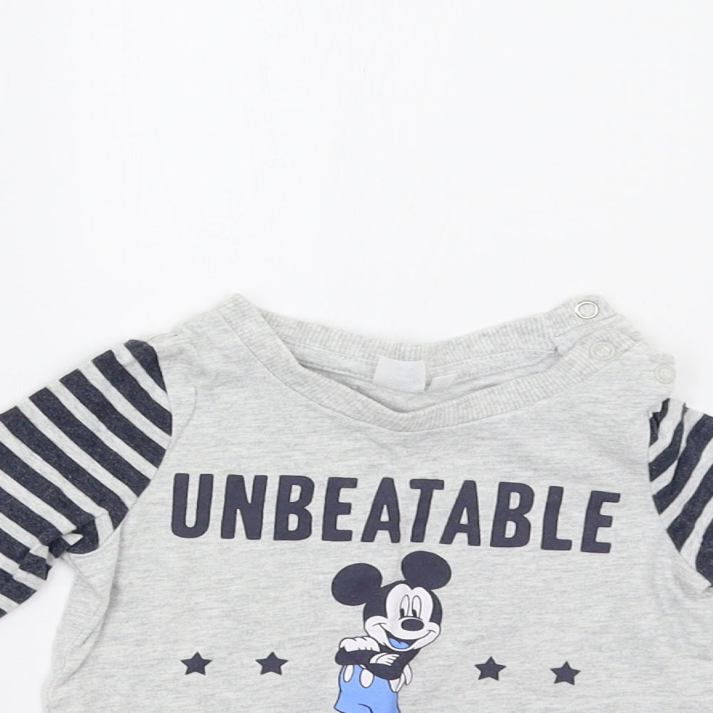 Disney Baby Grey Striped  Basic T-Shirt Size 9-12 Months  - Disney Mickey Mouse