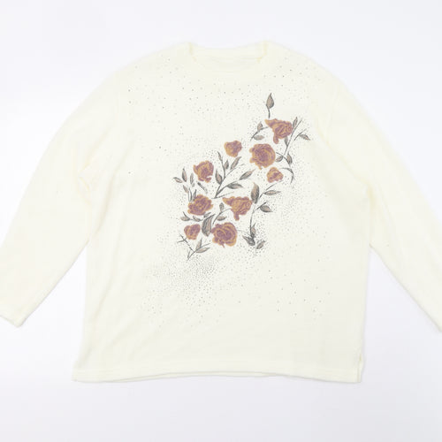 Preworn Womens Ivory Floral  Pullover Jumper Size L