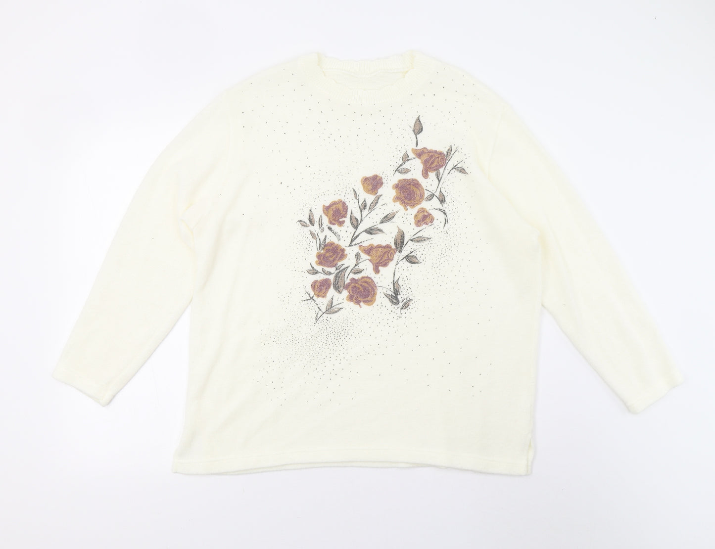 Preworn Womens Ivory Floral  Pullover Jumper Size L