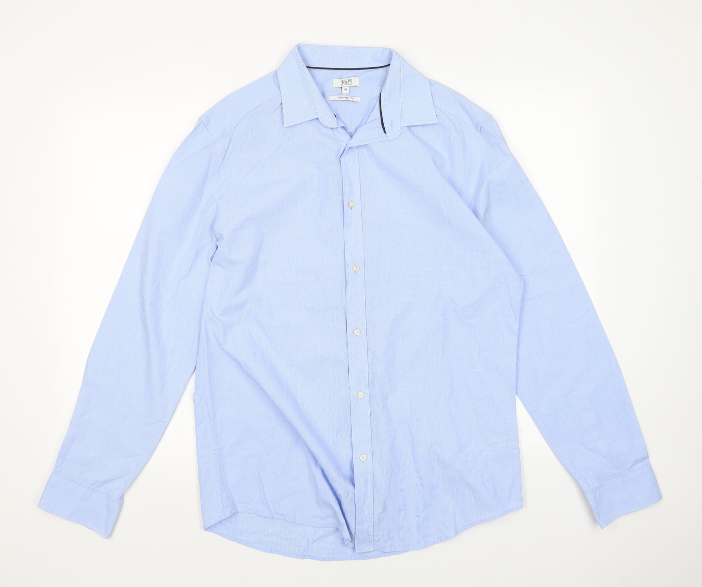 F&F Mens Blue Check   Dress Shirt Size L