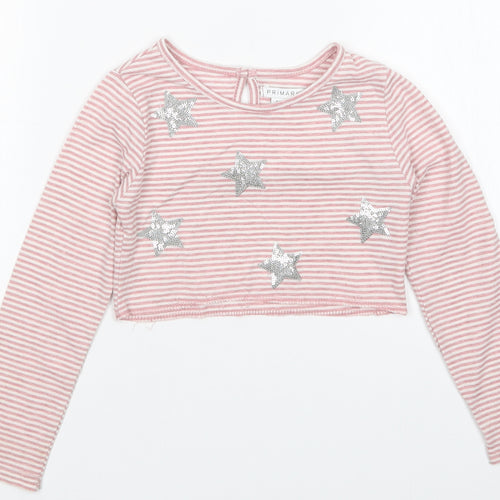 Primark Girls Pink Striped  Pullover T-Shirt Size 6-7 Years