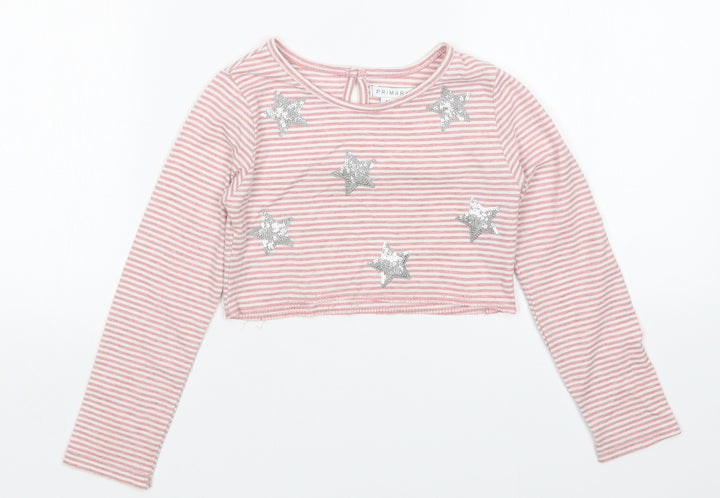 Primark Girls Pink Striped Pullover T-Shirt Size 6-7 Years