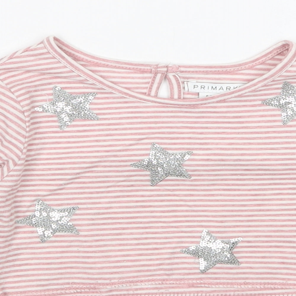 Primark Girls Pink Striped  Pullover T-Shirt Size 6-7 Years