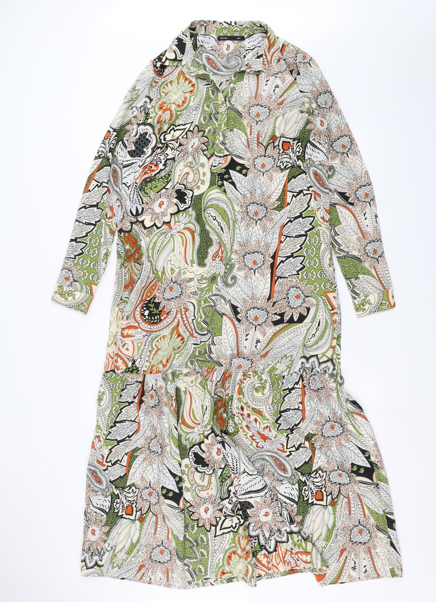 First and i Womens White Floral  A-Line  Size M