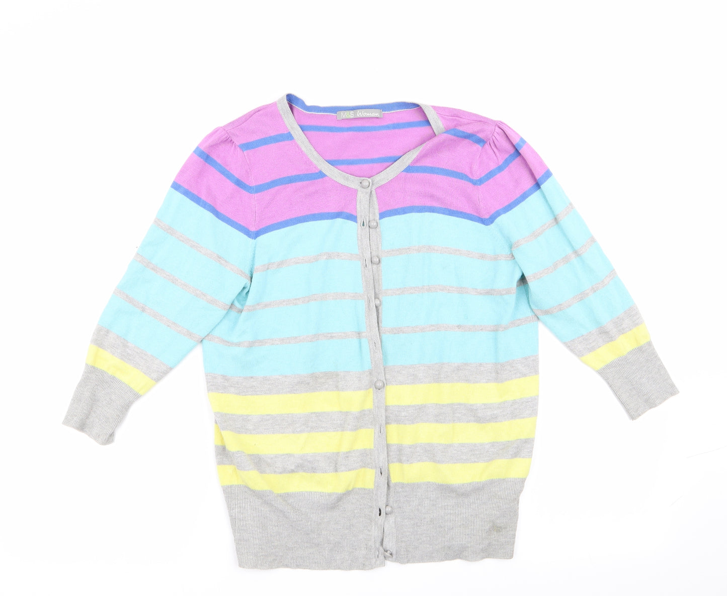 Marks and Spencer Womens Multicoloured Striped  Cardigan Jumper Size 12