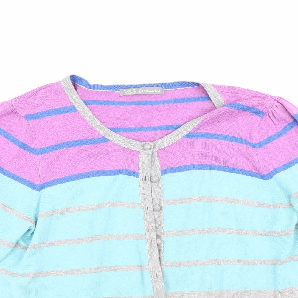 Marks and Spencer Womens Multicoloured Striped  Cardigan Jumper Size 12