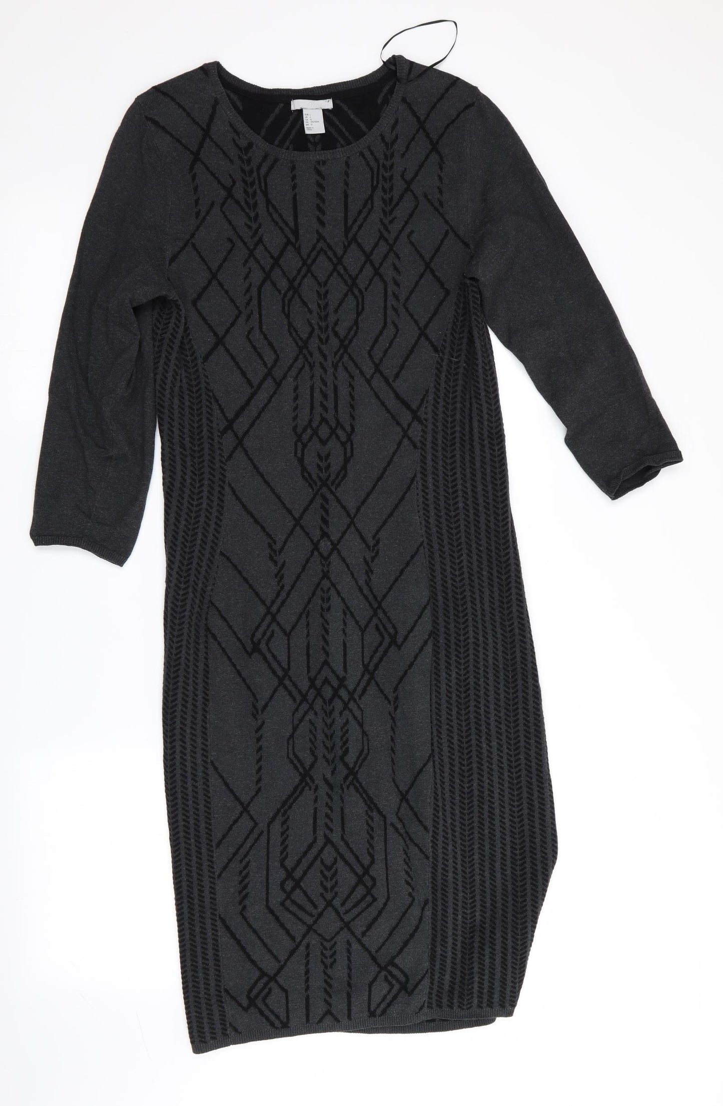 H&M Womens Black Geometric  Jumper Dress  Size 14