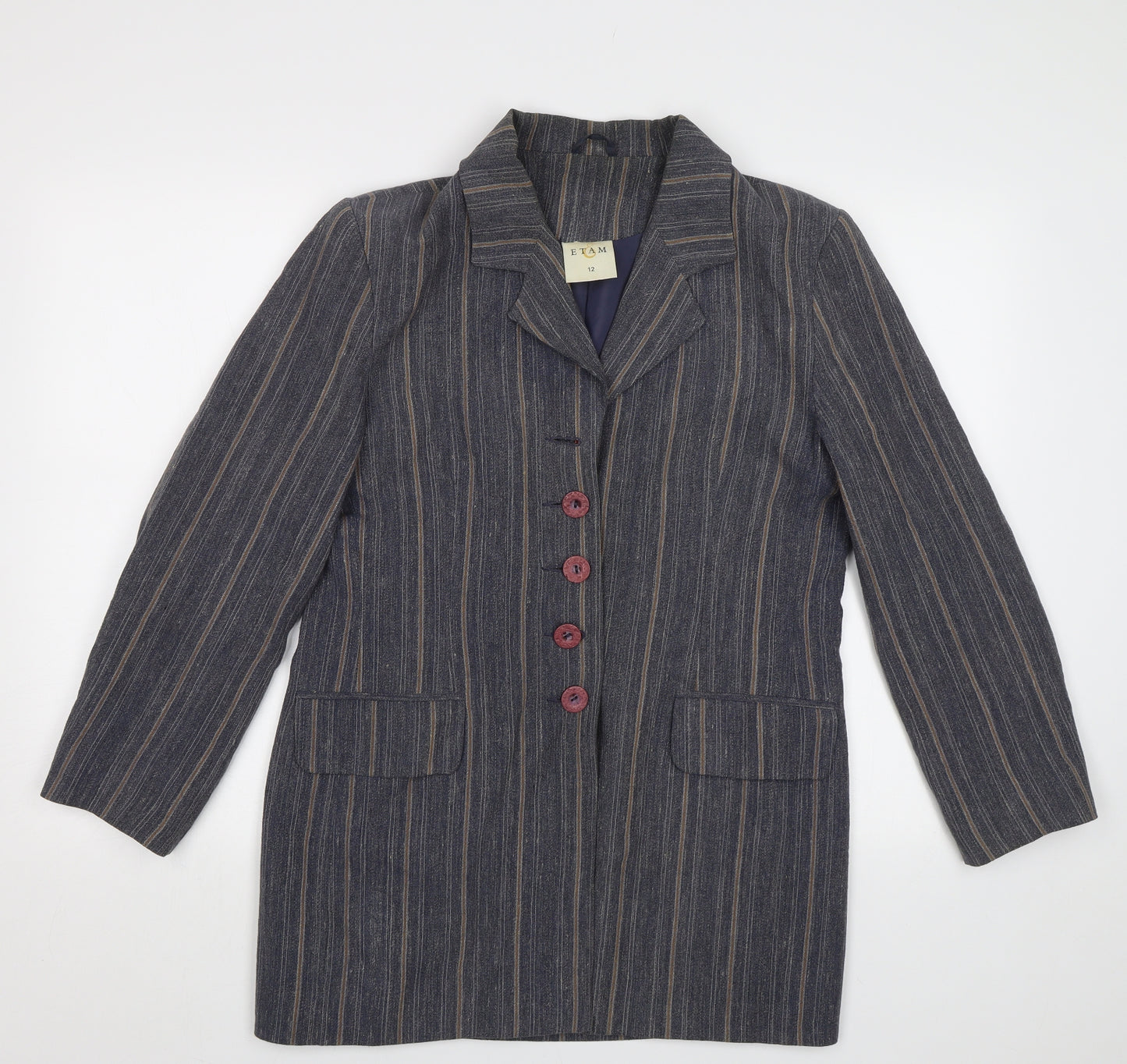 Etam Womens Blue Striped  Jacket Blazer Size 12